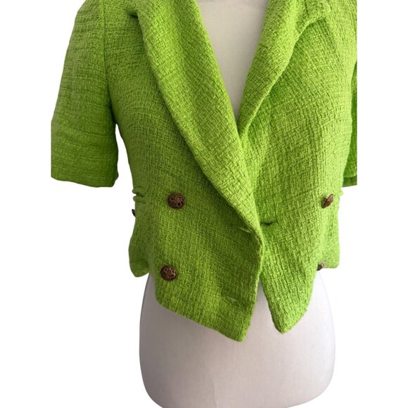 INDEFEIR Lime Green Boucle Crop Blazer Jacket Size XS - Picture 5 of 7